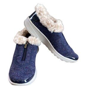 BZees Golden Zip Bootie Faux Fur Accent Sz 9-9.5 Navy Blue #74R